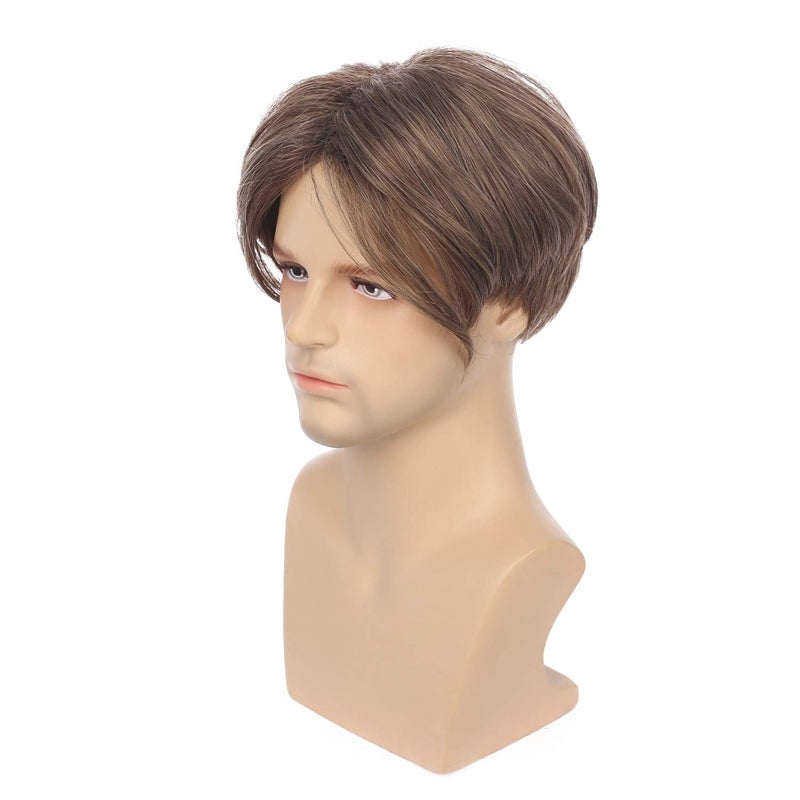 Kaneles Mens Brown Wig Short Straight Men Wigs Synthetic Wig Realistic Natural Middle Part Wigs for Men (Brown) - Image 4